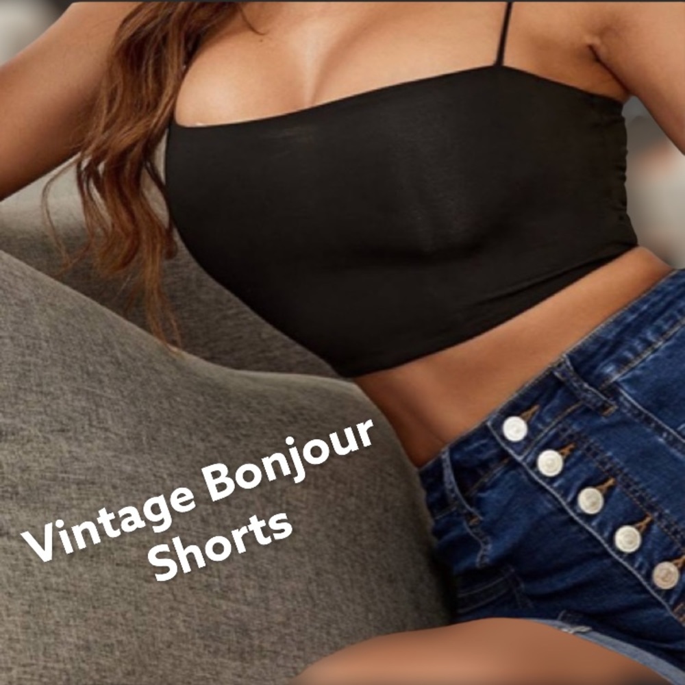 Vintage Bonjour Button Fly Mom Jeans High Waisted Shorts Retro Streetwear